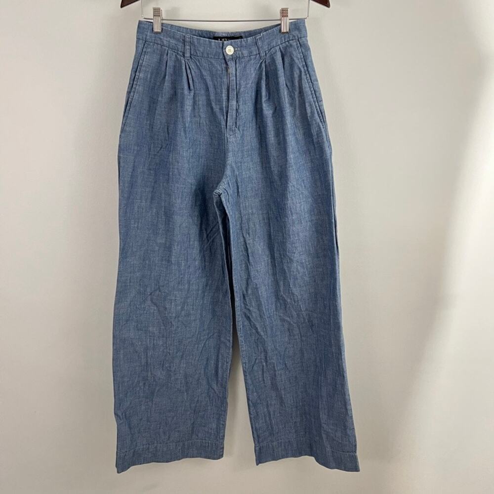 Lauren Ralph Lauren Blue Chambray Pleated Wide Leg Pants Women Size 6 - Picture 11 of 11